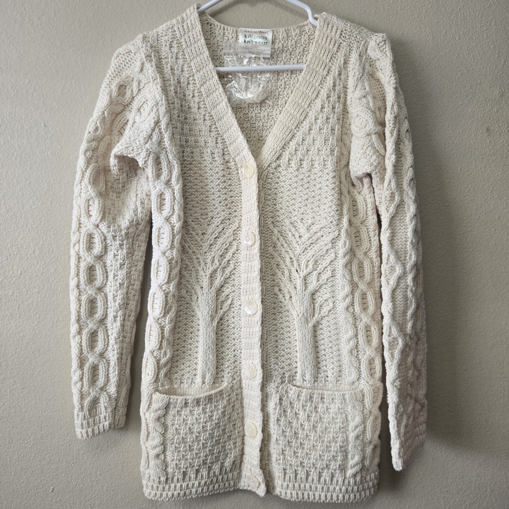 KILRONAN KNITWEAR‎ Ireland Cream Wool Chunky Cable Knit Fisherman Cardigan NWT